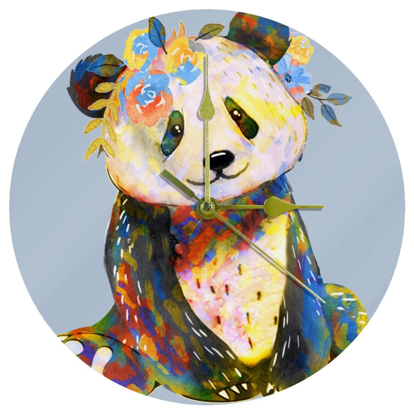 Horloge murale décorative panda silencieuse 24 cm en acrylique ronde pour la maison