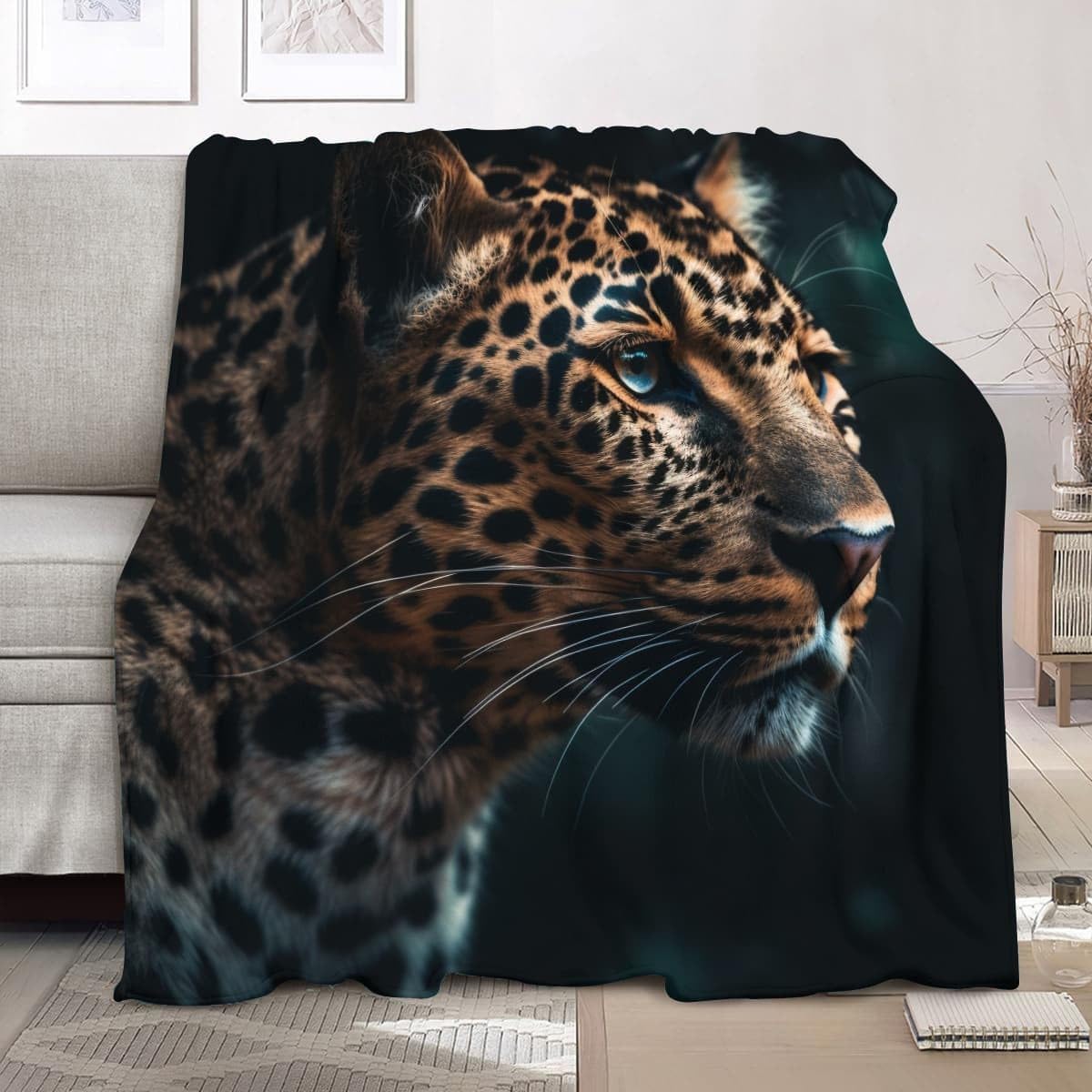 Couverture lit flanelle chaude et jeté de canapé sherpa motif guépard 180x200