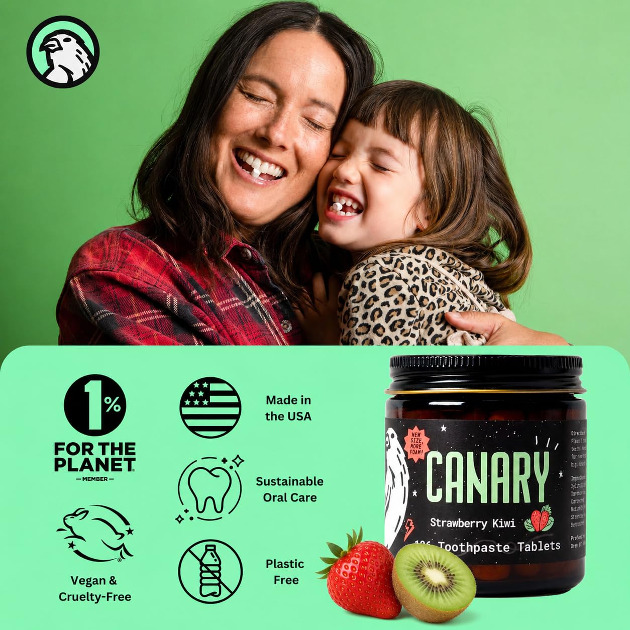 Canary Nano Hydroxiapatite - Pastillas de pasta de dientes de fresa y kiwi, remineralizantes, sin flúor, pestañas naturales con xilitol, ideal para niños, sin plástico, 126 unidades