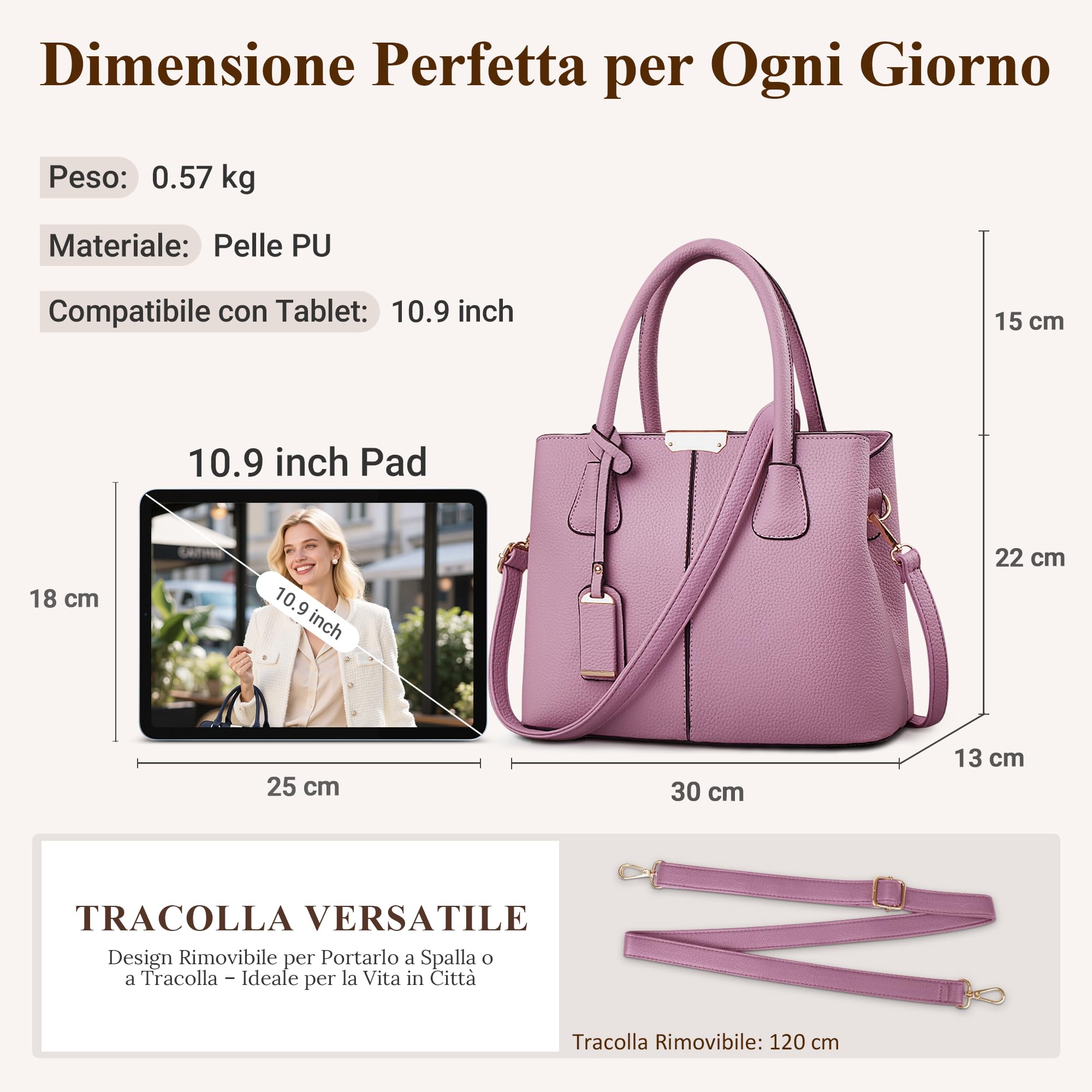 DIRRONA Elegante Donna Borsa a Mano Casuale Borsa a Tracolla Viaggio Crossbody Borsa Tote Impermeabile PU Pelle Borsa Mano Viola