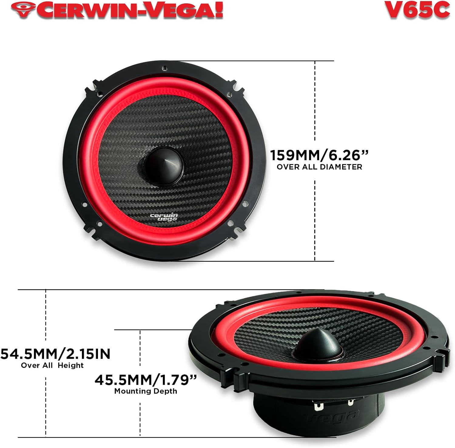 CERWIN-VEGA! "2025 Edition​ V65C 6.5” 2-Way Component Full Range Speaker System (4Ω) - 1 Inch Tweeter, Sold in Pairs