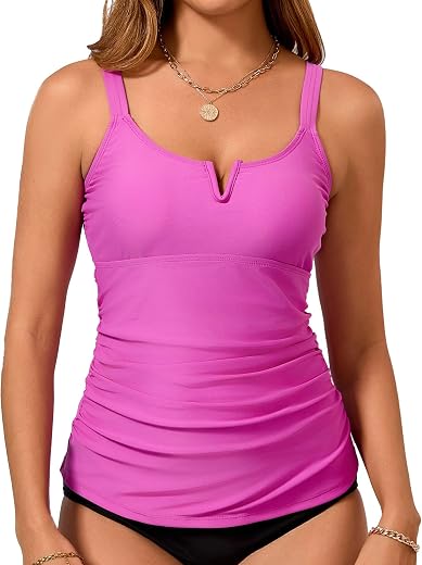 Dipinon Tankini Tops for Women Swimwear Top Only Tummy Control Bathing Suit Top No Bottom (Available in Plus)
