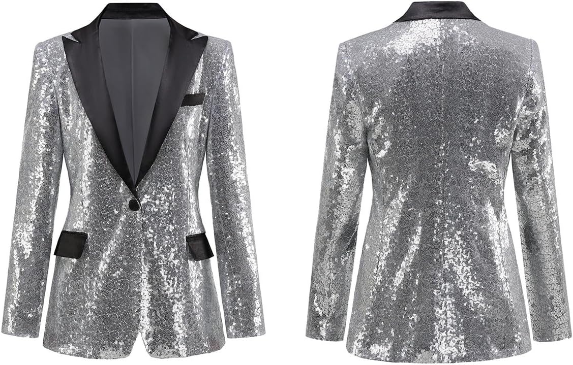 Womens Sequin Blazer Suit Jacket Prom Party Blazer Notch Lapel Sequined Women Jacket