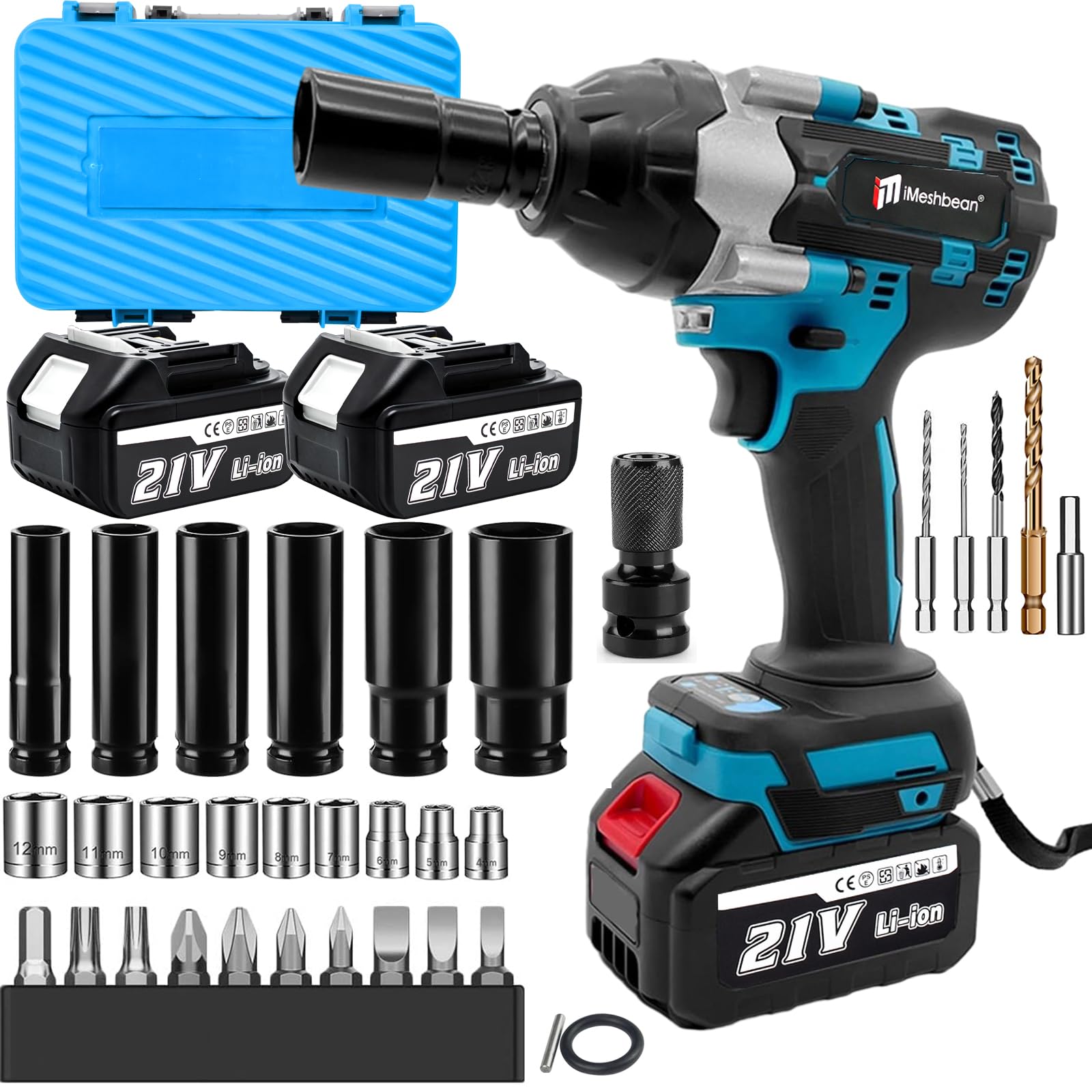 1000Nm(738ft-lbs) Cordless Impact Wrench,21V 1/2" High Torque Brushless Impact Gun with 2pc 5.5AH Battery,6 Impact Sockets,Fast Charger,Storage Case,Electric Impact Wrench for Car Truck