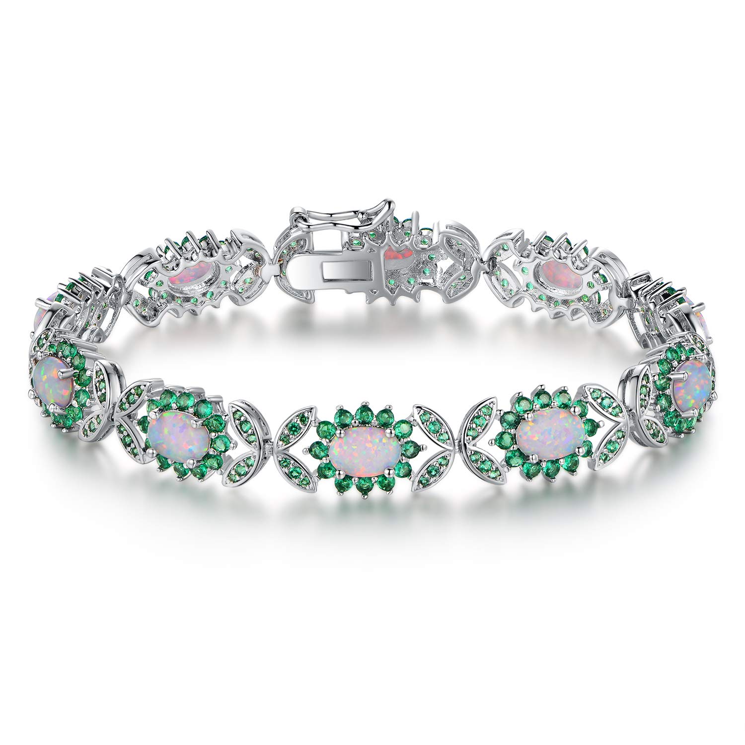 BarzelBarzel 18K White Gold or Rose Gold Plated Created Opal Tennis Bracelet