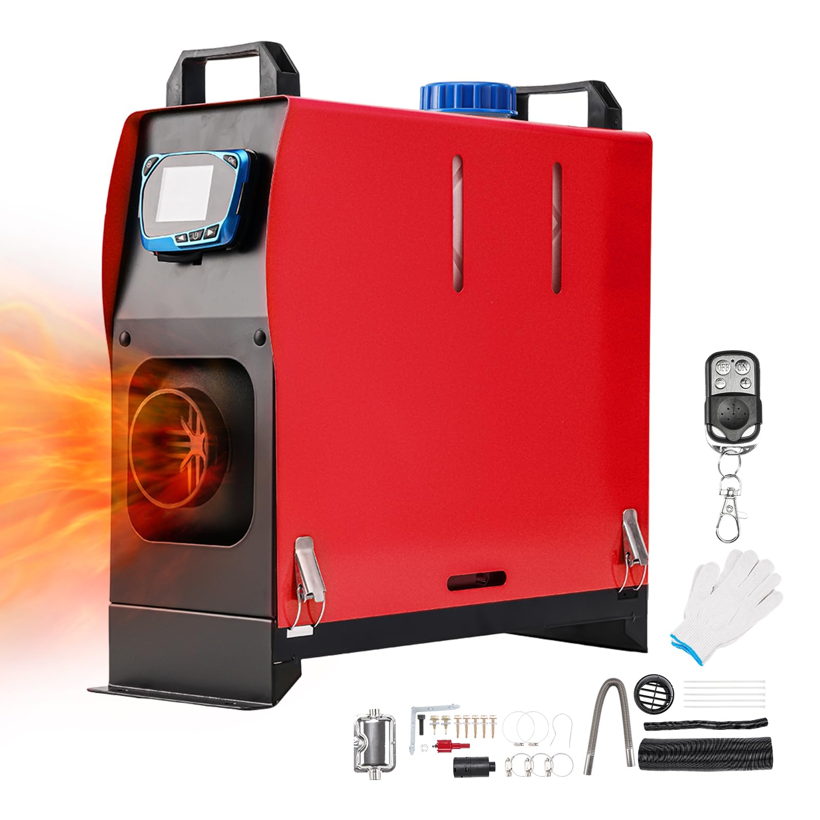 Calentador de Aire diésel de un Solo Orificio, Todo en uno, de 12 V y 5 kW, con Pantalla LCD Inteligente para Garaje, caravanas, autocaravanas, Camiones, remolques y Barcos (Rojo).