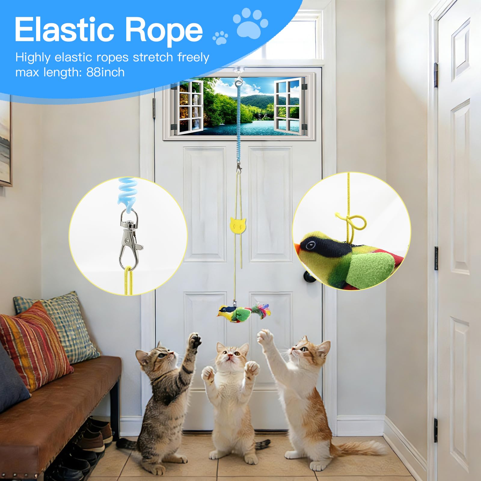 TUGFREE Juego de juguetes para gatos y pájaros chirriantes, juguete interactivo para gatos de interior, juguete de gatito activado por movimiento con sonido realista y pluma, diversión 2 en 1 para