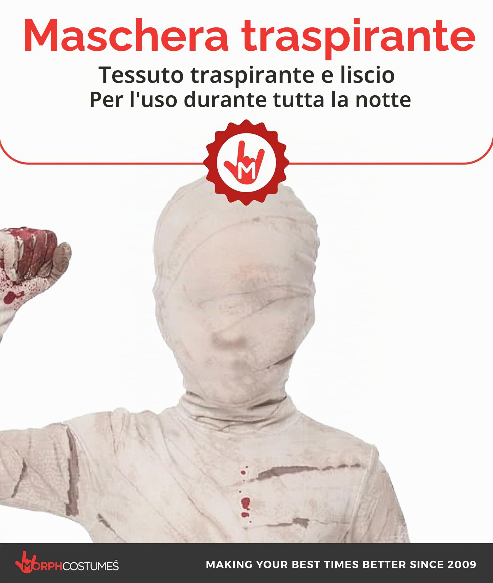 Moprhsuits - Costume mummia bambino, mummia bambino, mummia da bambino, costume da mummia per bambini, costume da mummia per bambini, travestimento di Halloween mummia, costume da bambino, taglia S, | Maglia, Pantaloni & Cappuccio, Stampa a Bende Bianche,