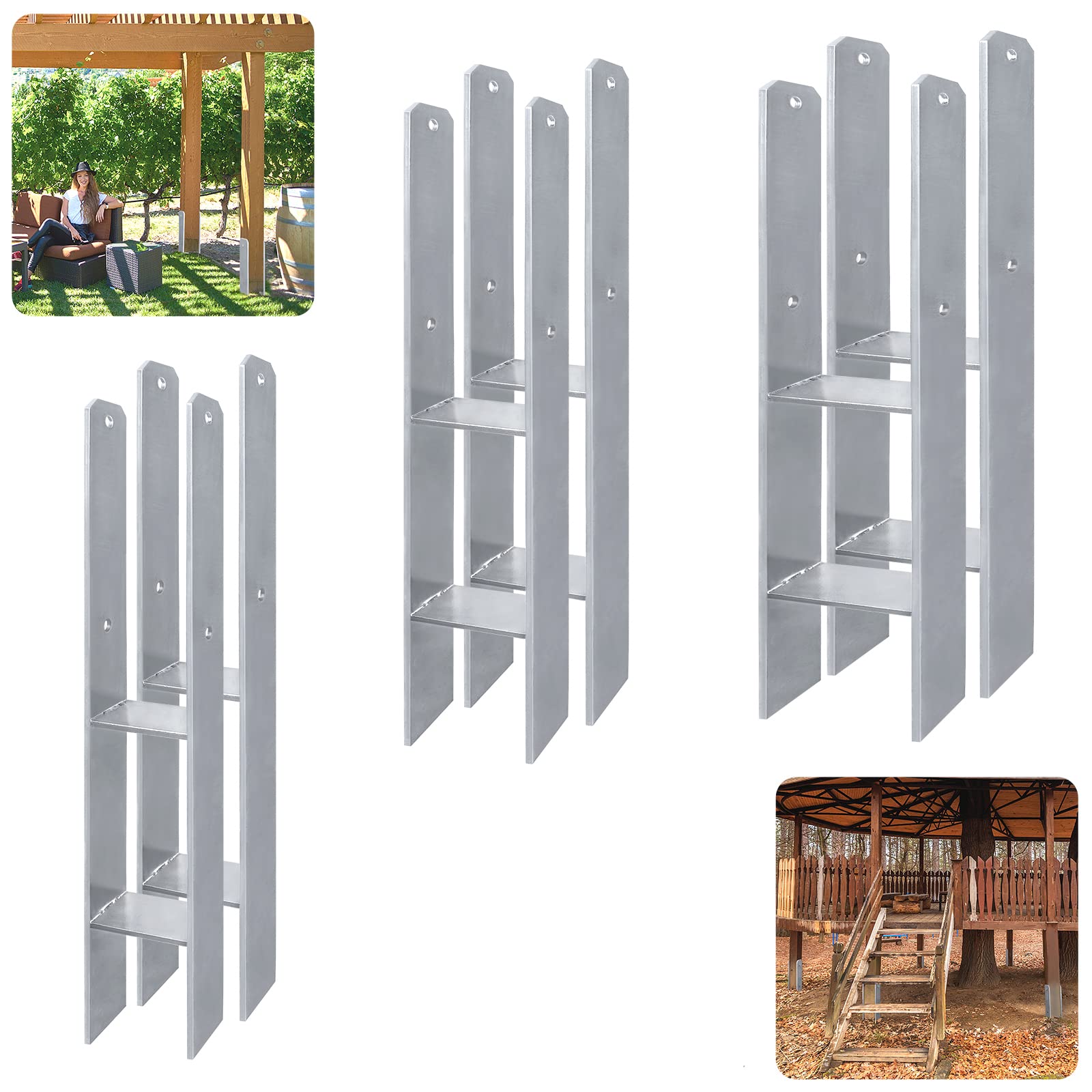 UISEBRT Lot de 6 supports de poteau Hauteur : 600 mm, Largeur : 91 mm, Épaisseur du matériau : 5 mm, Ancre en H pour poteaux