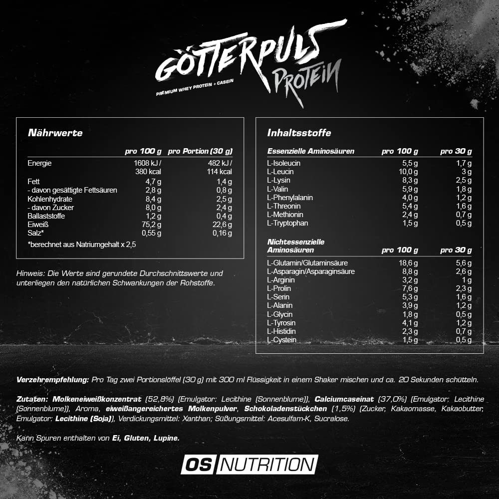 OS NUTRITION Götterpuls Protein Premium Whey Protein + Casein 1 kg (Stracciatella)