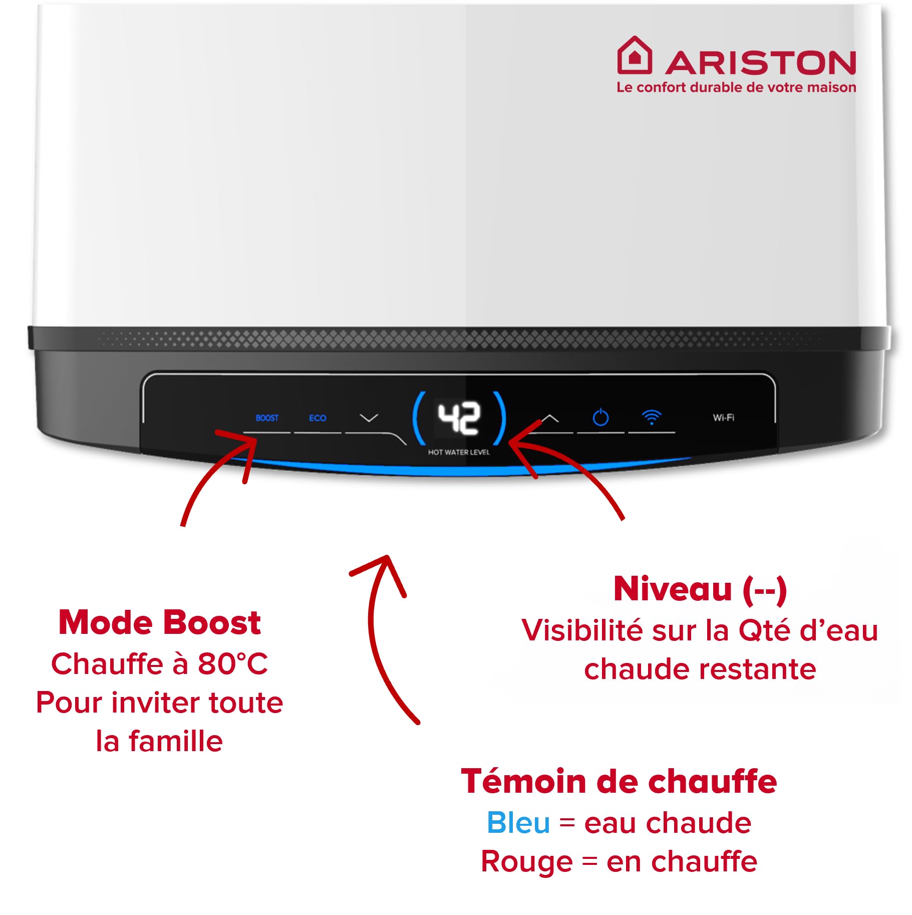 Ariston Quadris WiFi 120L, Chauffe Eau Électrique Compact, Intelligent, Connecté, Steatite, 25% d'Économie d'Énergie, Eco Evo, Fabriqué en France, Gain de place jusqu'à 1m2 au sol.