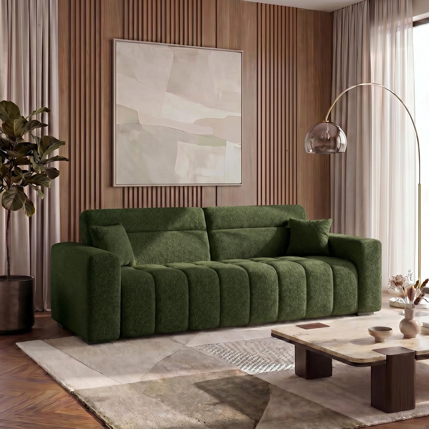 Urban Ladder Basso 3 Seater Sofa in Olive Boucle-image-0