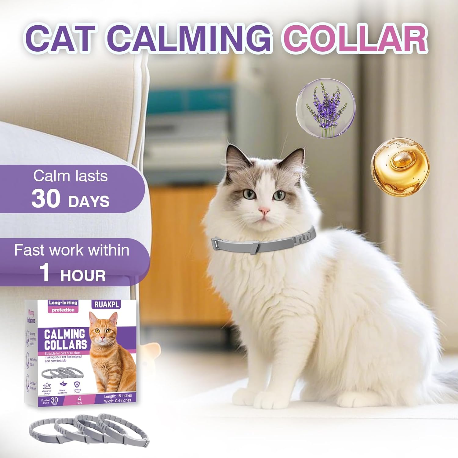 Calming Collar for Cats 4 Pack Cat Calming Collar with Soothing Cat Pheromone Collar Technology Helps Relieve Cats Anxiety Relief Stress Adjustable Fit Long-Lasting 30 Days Grey - Image 3