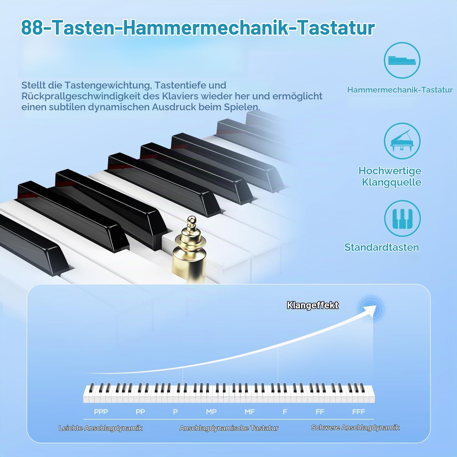 TERENCE P50 E-Piano 88 Tasten Hammermechanik 2x25W HiFi Lautsprecher MIDI