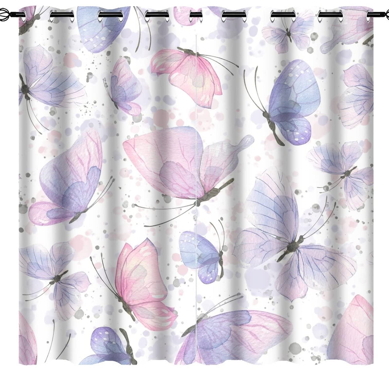 Zmcongz Watercolour Butterfly Bedroom Blackout Curtain Panels for Girls Home Decor Pink and Purple Butterflies Art for Kids Bedroom W84 x L84 Inch