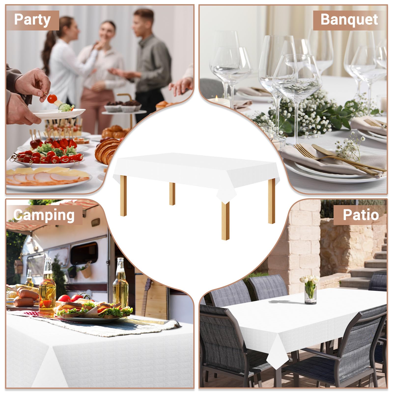 Mantel blanco para mesas rectangulares, paquete de 5 unidades, 54 x 108 pulgadas, mantel de papel y plástico para fiestas, cumpleaños, banquetes de boda al aire libre