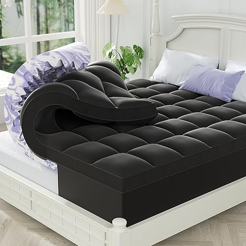 ChiXpace Dual Layer 5 Inch Memory Foam Mattress Topper King - 3 Inch Pillow Top Mattress Pad and 2 Inch Gel Memory Foam, 7-Zone Egg Crate King Size Mattress Topper (Black)