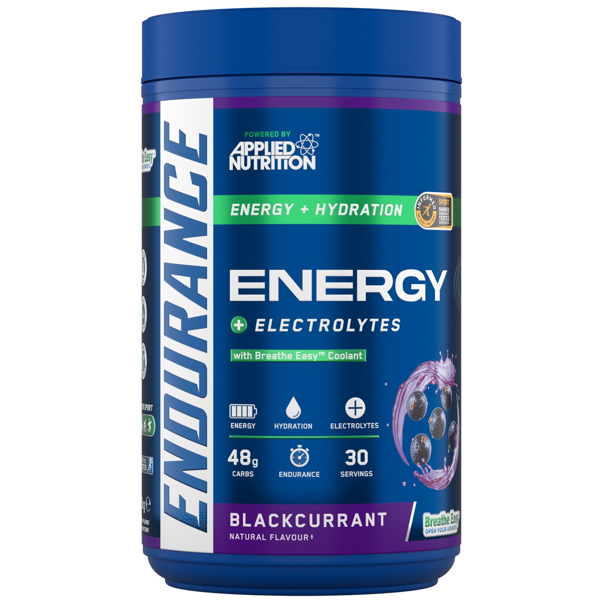 Applied Nutrition Endurance - Breathe Energy Drink Powder, with Carbohydrates & Electrolytes for Quick Energy, Breathe Easy Formula Open Your Airways (1.5kg - 30 Servings) (Blackcurrant)