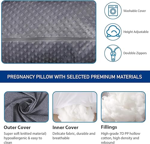 Miniatura 4 de cauzyart Almohadas de embarazo para dormir, almohada de cuerpo completo en forma de U y soporte de maternidad, para espalda, caderas, piernas,