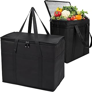 Insulated Grocery Shopping Bags, 2-Pack, XL-Large Black, Reusable Bag,Thermal Zipper,Collapsible,Tote,Cooler,Food Transpor...