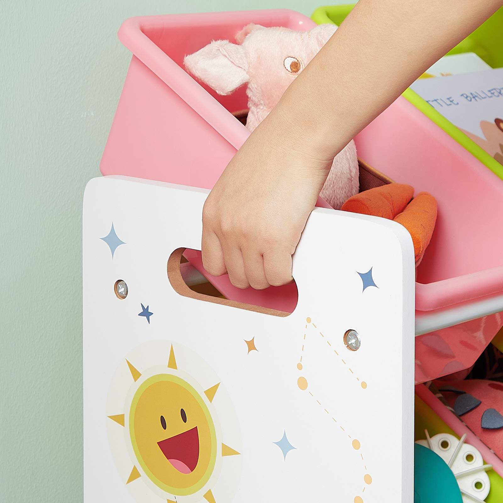 SONGMICS Meuble de Rangement Enfant, Organisateur Jouets 4 Niveaux, Étagère avec 16 Bacs en Plastique, pour Chambre d'enfant, Salle de Jeux, Salon, Jaune, Vert Citron, Rose, Vert Menthe GKR070W01
