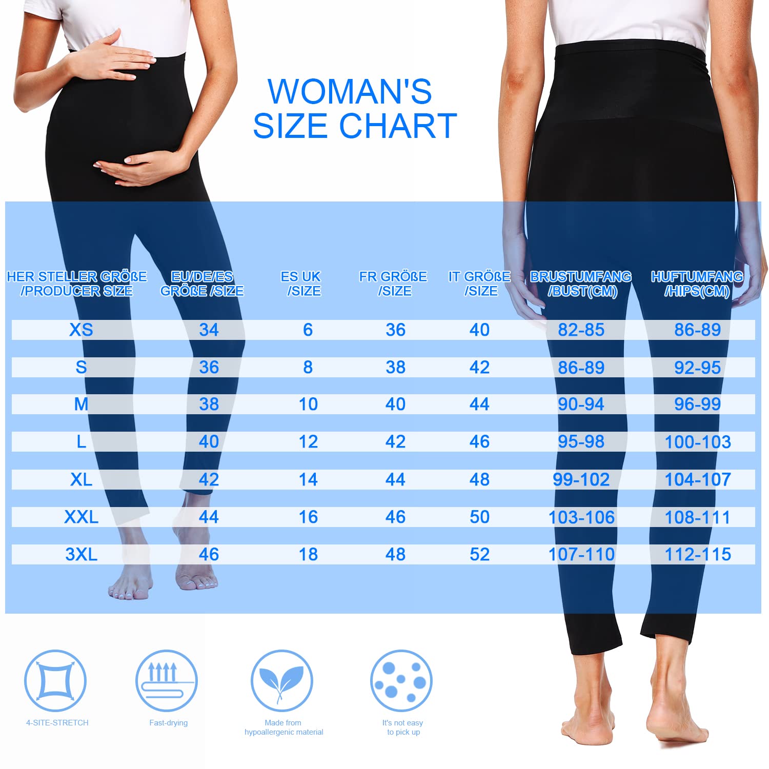 Hocaies Leggins Premamá Leggings Premamá Algodón Leggins Embarazada Mujer Deporte Embarazo Pantalones Cintura Alta Pantalones Elásticos y Cómodos 7/8 de Longitud