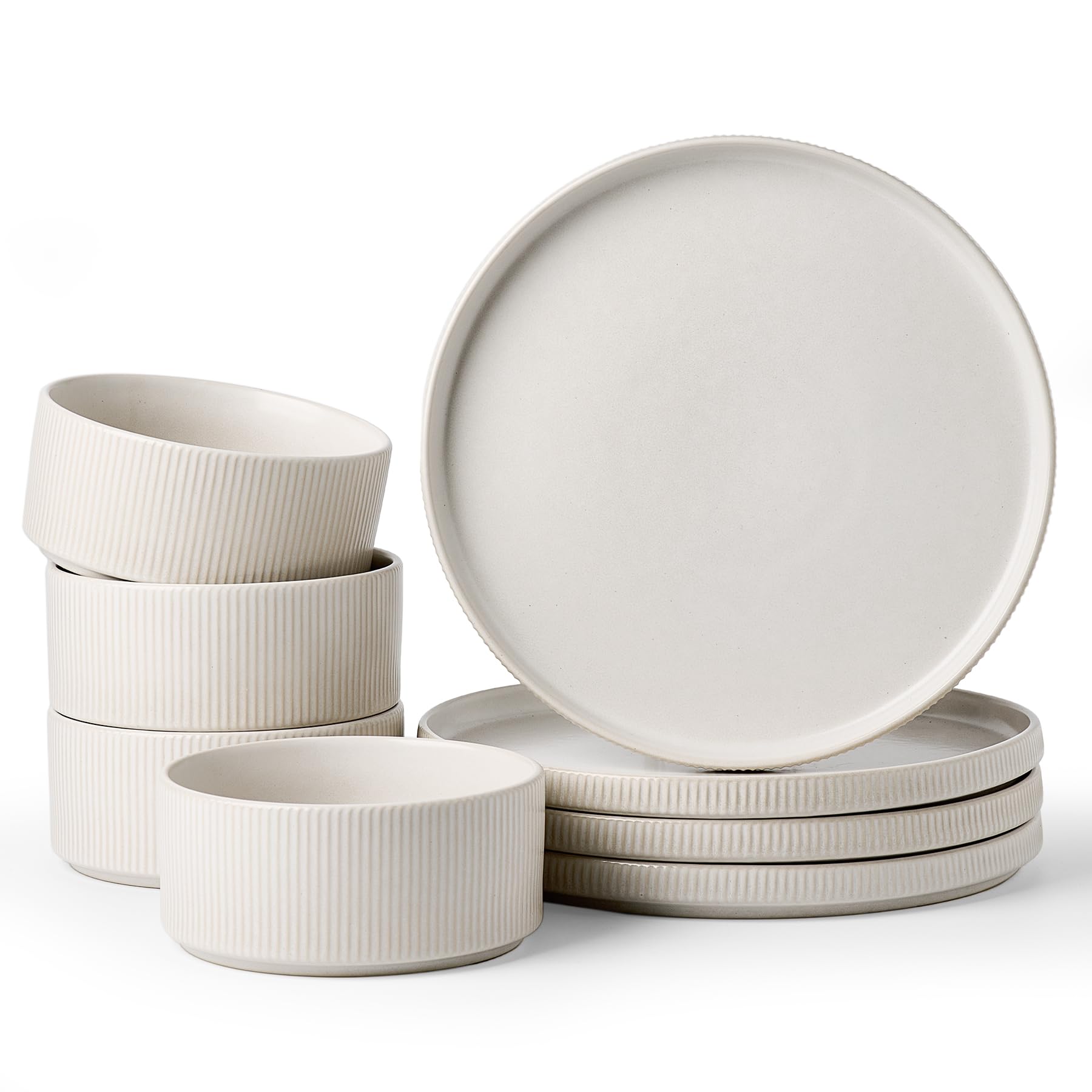 Famiware Star Ceramic Plates and Bowls Sets, 8-Piece Dinnerware Set for 4