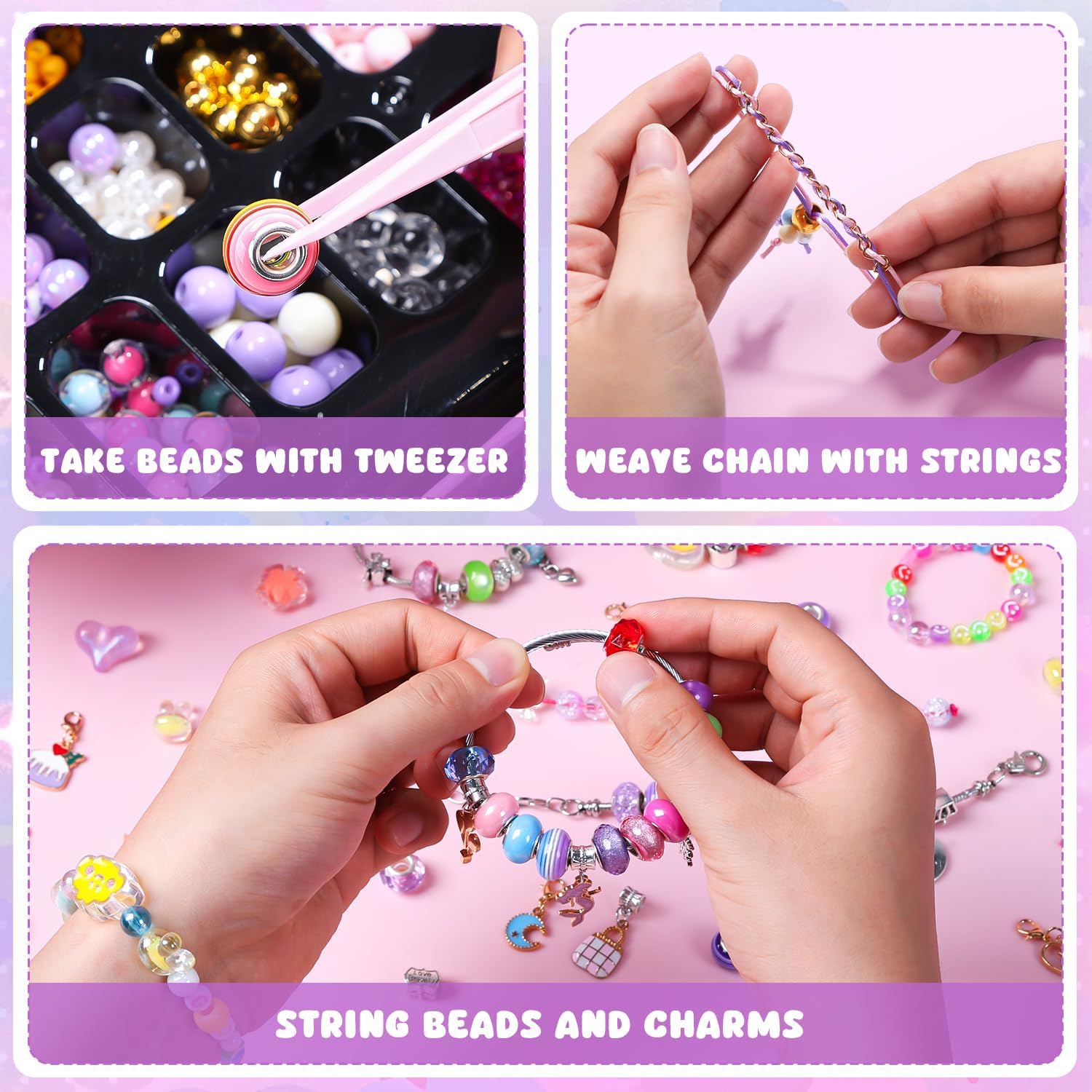 HOLYFUN Bracelet Making Kit with Beads Box, Beads Making Supplies Kit for Girls, DIY Craft Set for Kids, Perfect Birthday Christmas Gifts for Girls