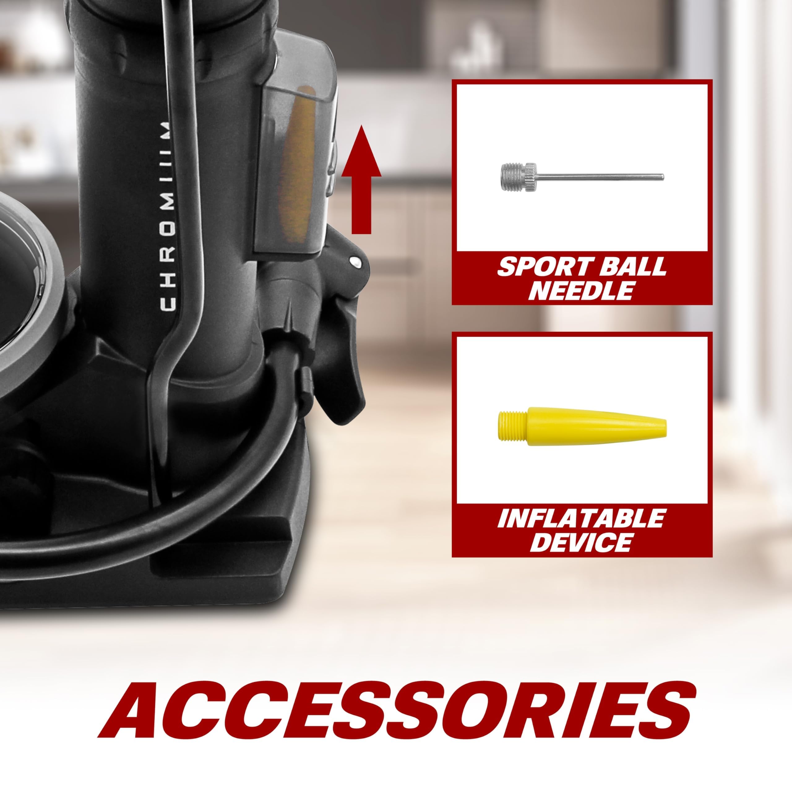 BV Pompe à vélo Durable pour vélo - Pompe à Pied 17/24" - Tête de Valve Intelligente, 160 psi, automatiquement réversible Presta et Schrader