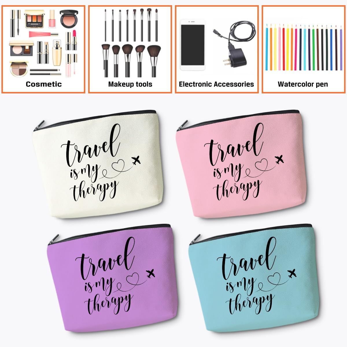 4 pcs Funny Travel Gifts for Women Makeup Bag Travel Essentials Cosmetic Bag Traveling Toiletry Bags Flight Vacation Gifts for Niece Mom Travelers Girls Trip Weekend Birthday Mothers Day Graduation - Image 6