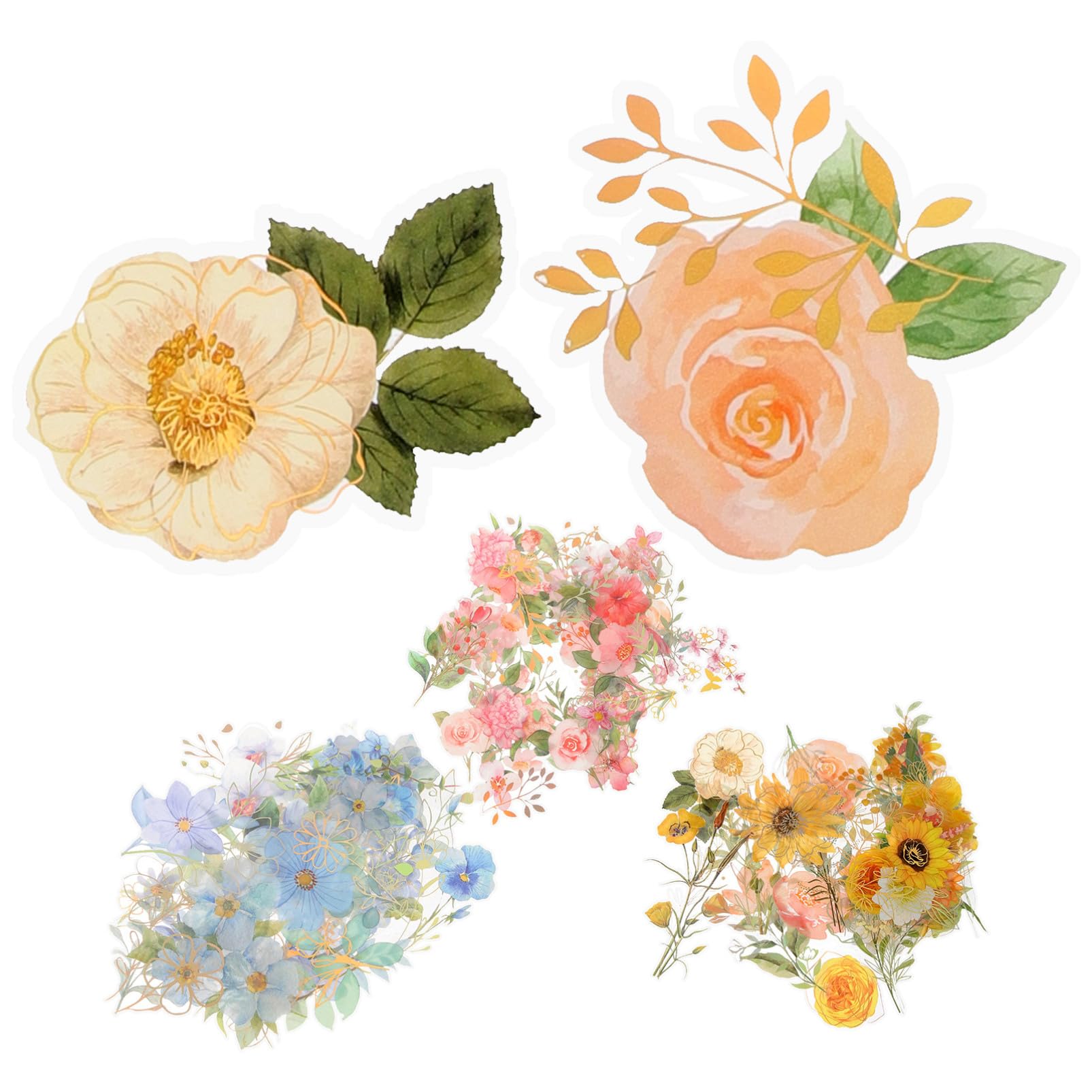 Angoily 15 Juegos Pegatinas Chic de Flores Transparente y Resistente Agua para Scrapbooking Diy y Decoración de Agenda Incluidos