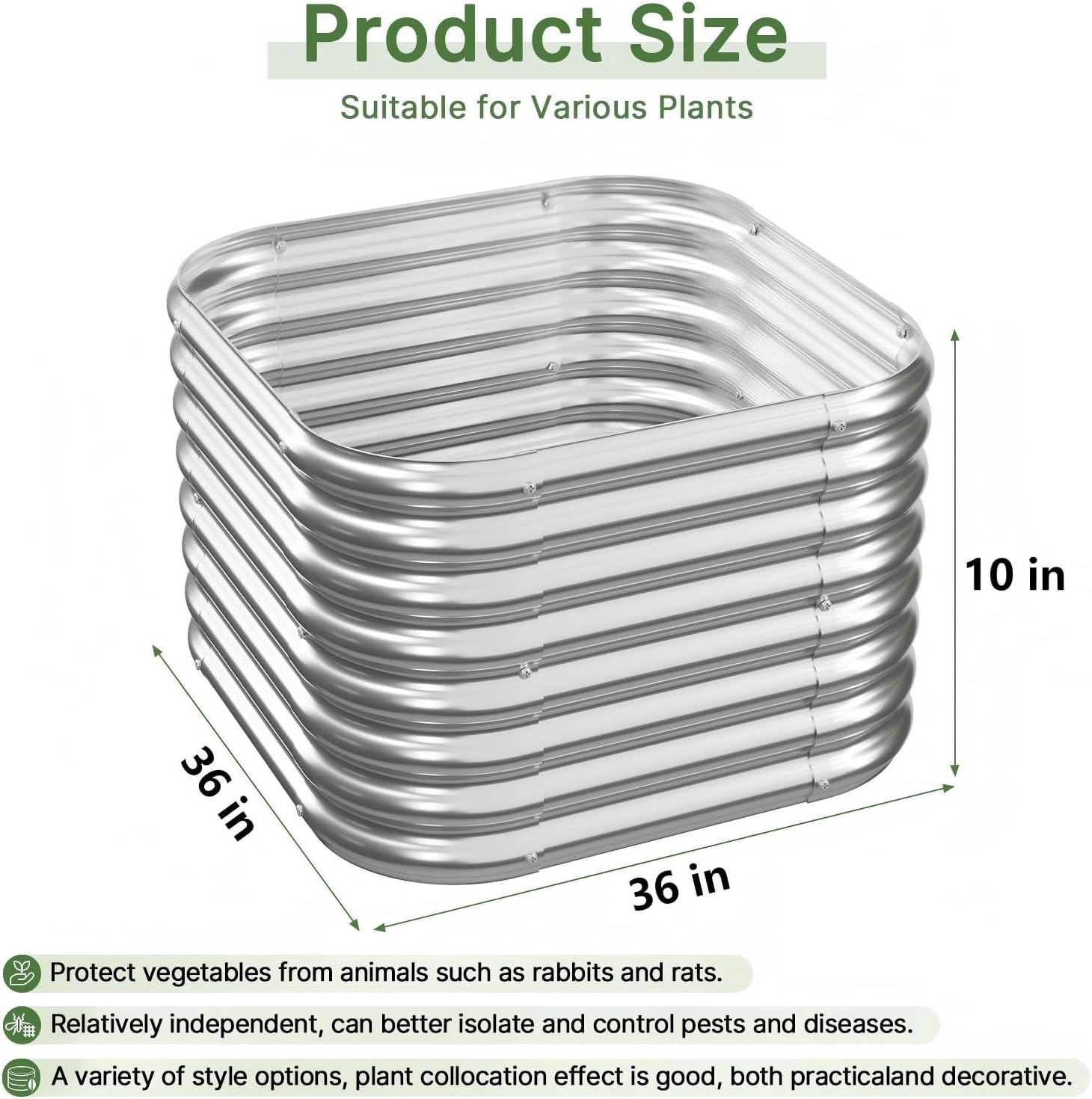 4 PCS Galvanized Raised Garden Bed Outdoor, Metal Garden Bed for Vegetables, Above Ground Garden Box for Flower, Steel Raised Beds for Gardening - 3FT