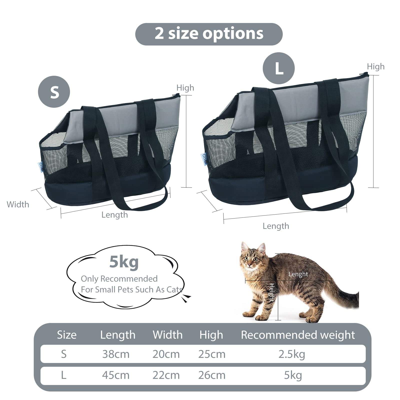 PETCUTE Borsa da Trasporto per Cani e Gatti,Traspirante Borsa da Viaggio per Animali Domestici con Tracolla,Cinghia di Sicurezza Interna,Borsa a Tracolla per Animali Domestici con Pad Rimovibile
