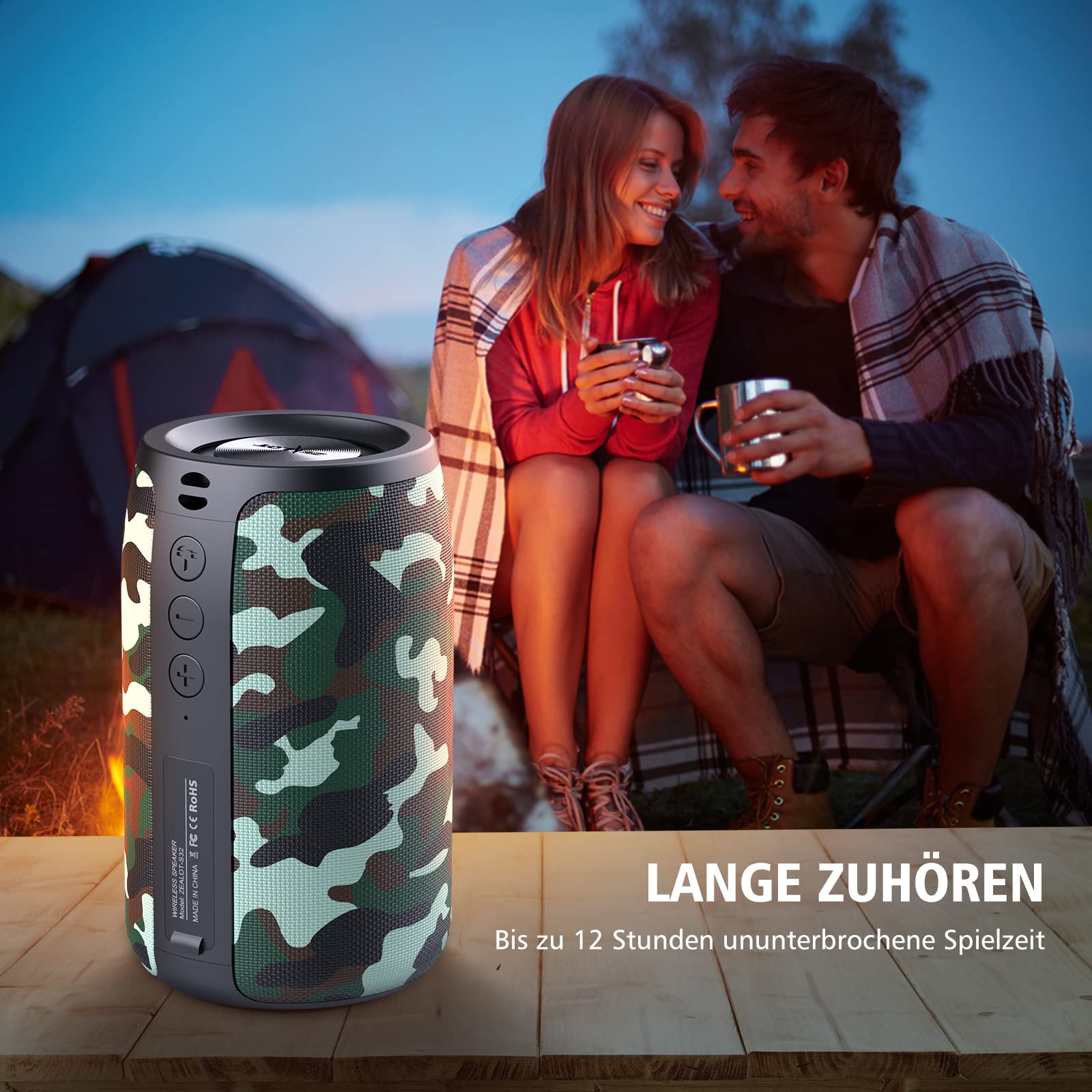 ZEALOT Cassa Bluetooth, Altoparlante Portatile, Outdoor, Bluetooth 5.0, Impermeabile, Stereo Rumoroso, Bassi Incredibili, 1500 Minuti Tempo di gioco con AUX/TF/USB per viaggi a casa