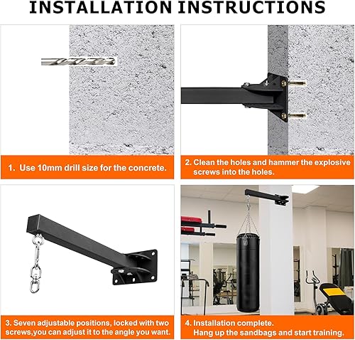 Miniatura 6 de Soporte de pared para colgar bolsas pesadas, colgador ajustable para bolsa de boxeo, 7 posiciones ajustables, soporte de pared para boxeo, Muay Thai