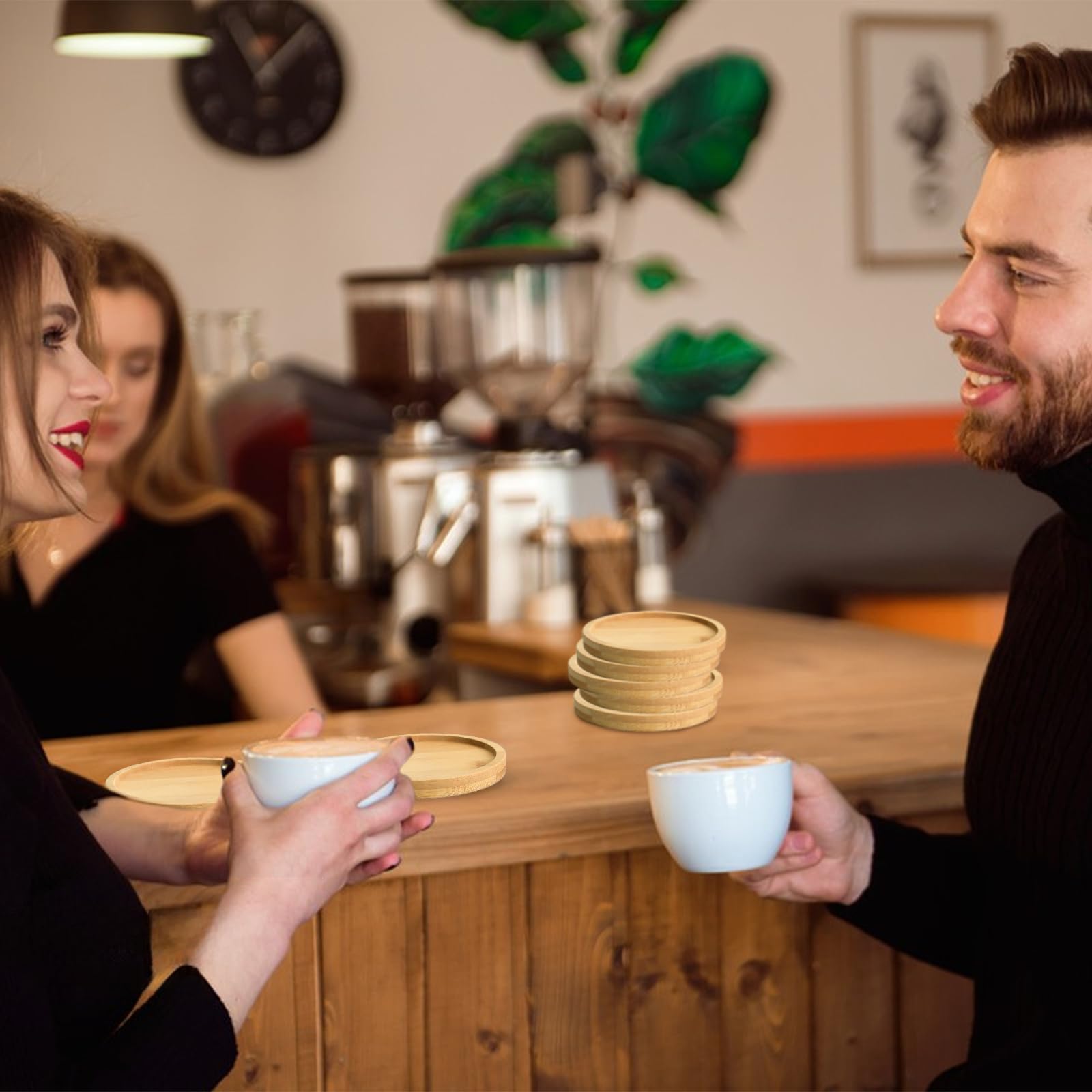 Lot De 8 Dessous De Verre En Bambou Naturel - 4 Carrés + 4 Formes De Fleur - Antidérapants - Pour Tasses, Verres, Maison