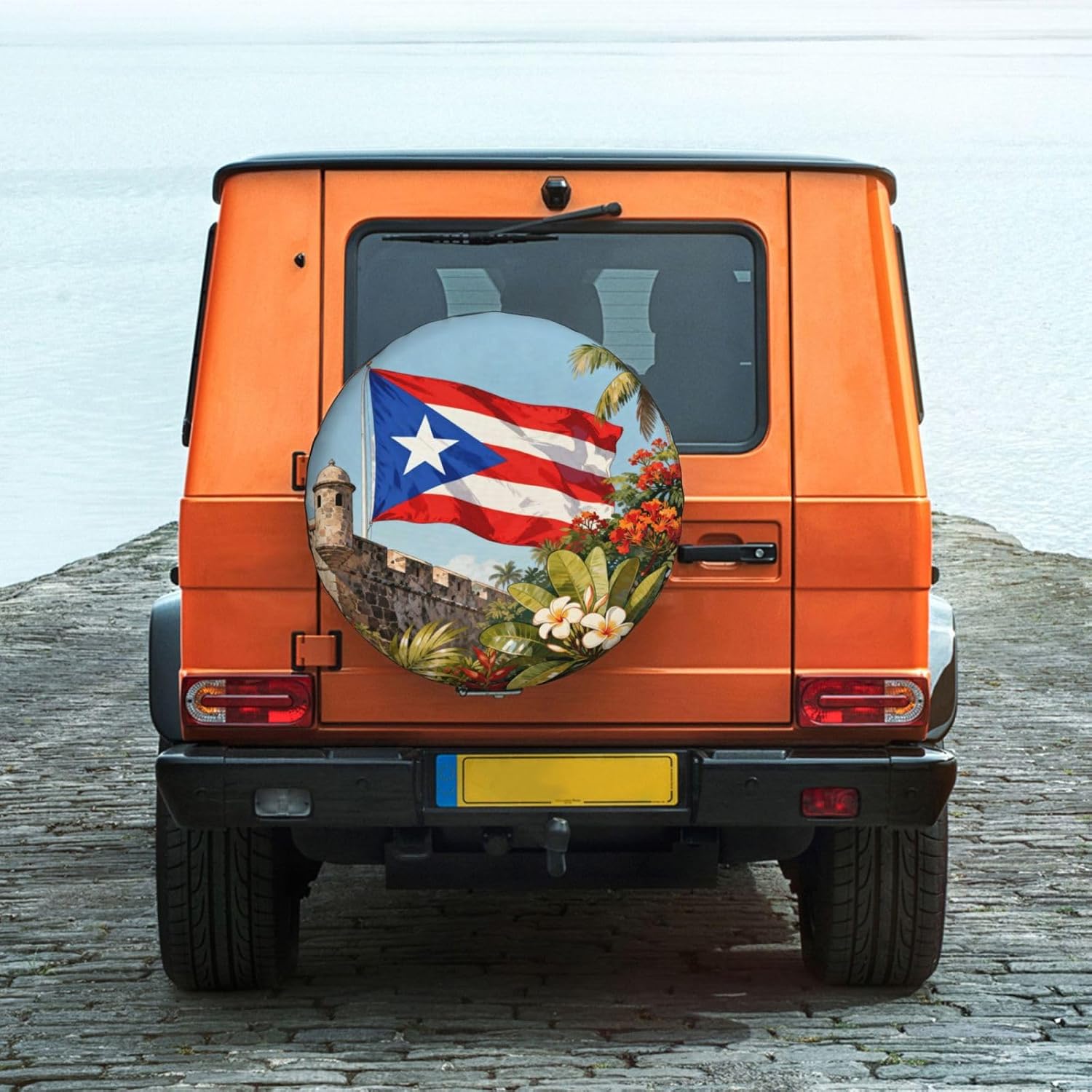 Puerto Rico Flag Spare Tire Cover Waterproof Wheel Cover 15 Inch Universal Fit for Jeep Trailer Rv SUV Truck Uv Protection Dustproof Tire Cover Outdoor Travel Camping Gift image 2