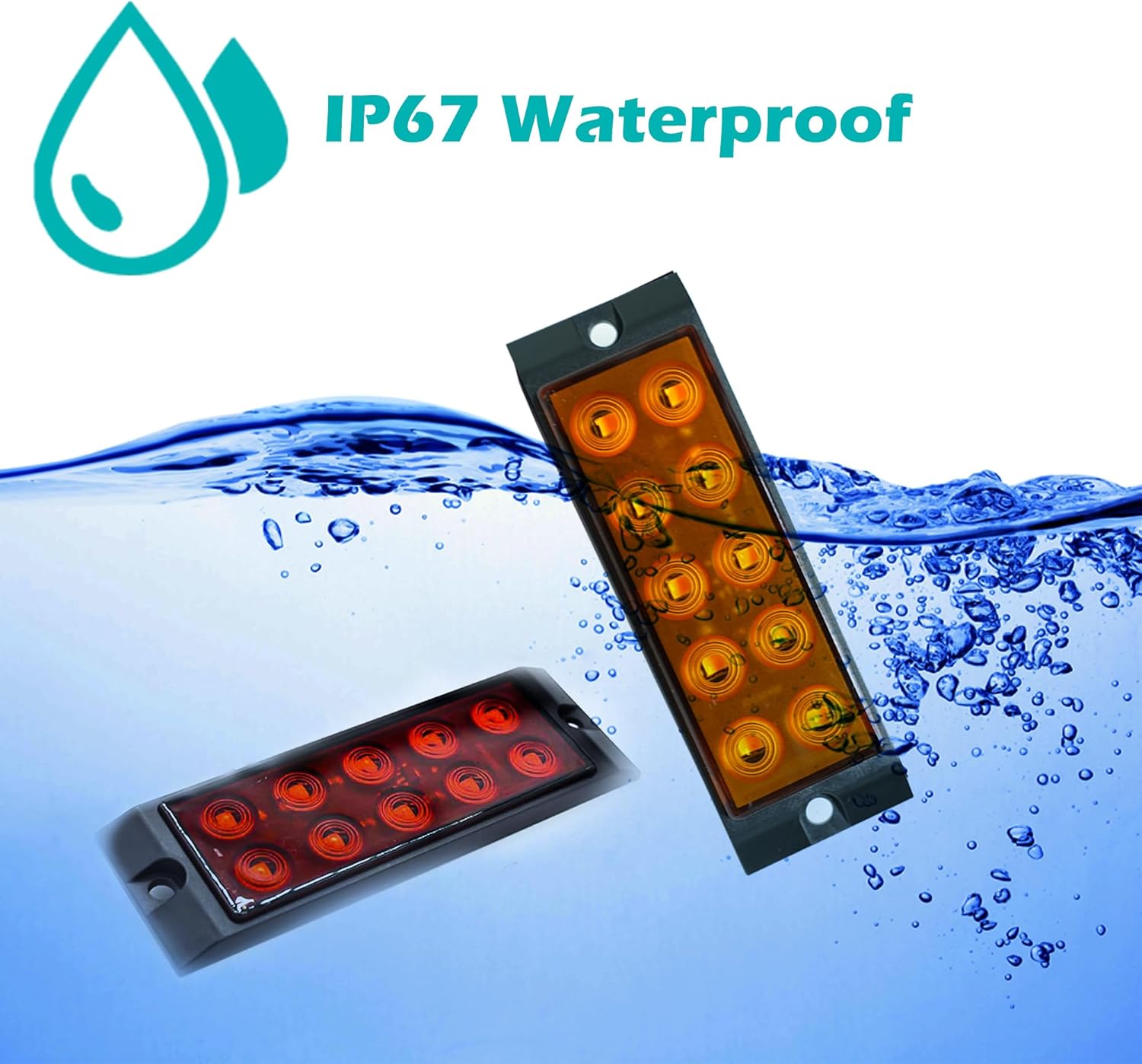 LED Side Marker Lights for Truck,12V Waterproof Red&Amber Square Clearance Lights Tail Signal Light for Car RV Pickup(Pack of 4)