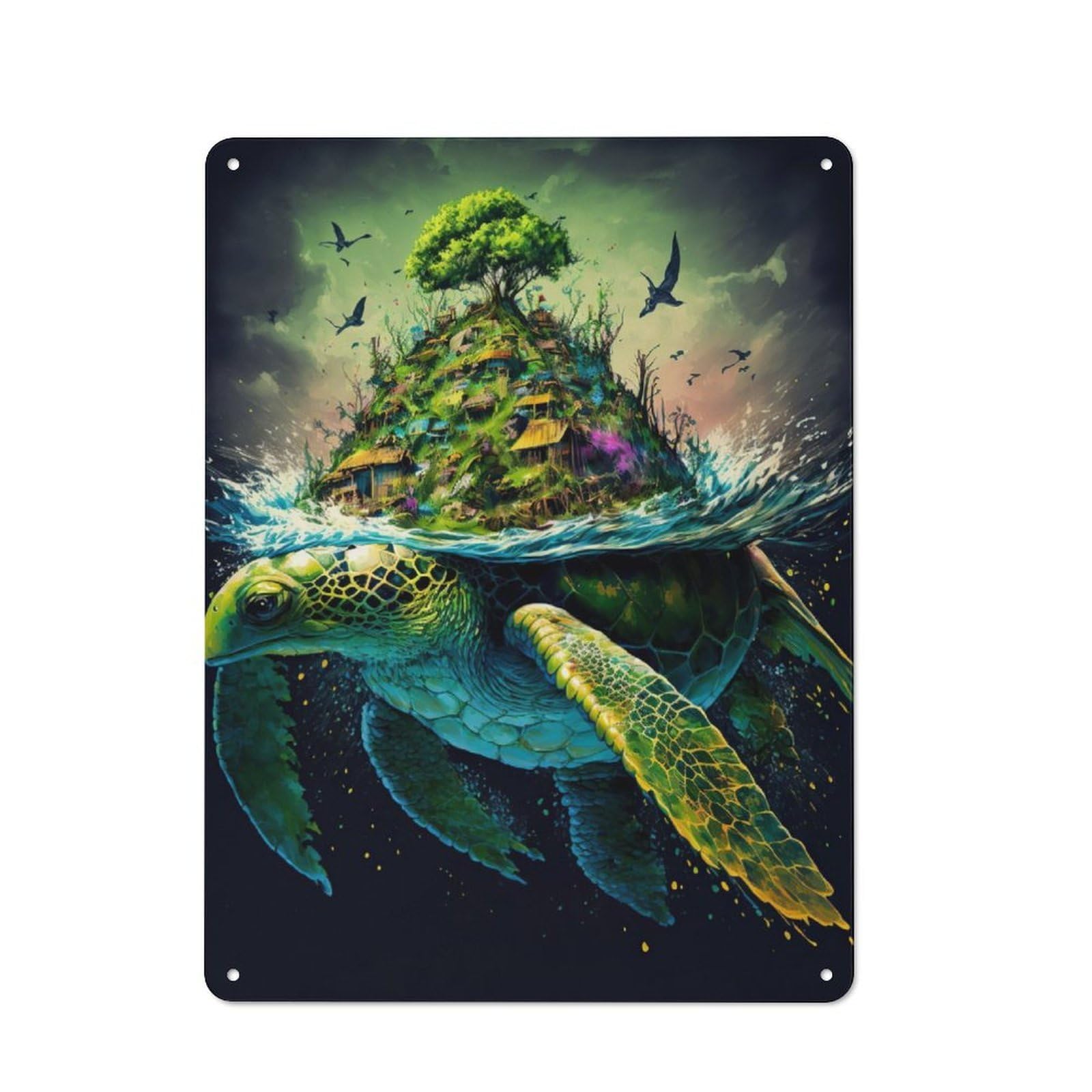 Junmoney Turtle Island Tin Sign 40X30cm With For Workshop Wall, Rustic Decor, Suited To Workshop Decor Fans