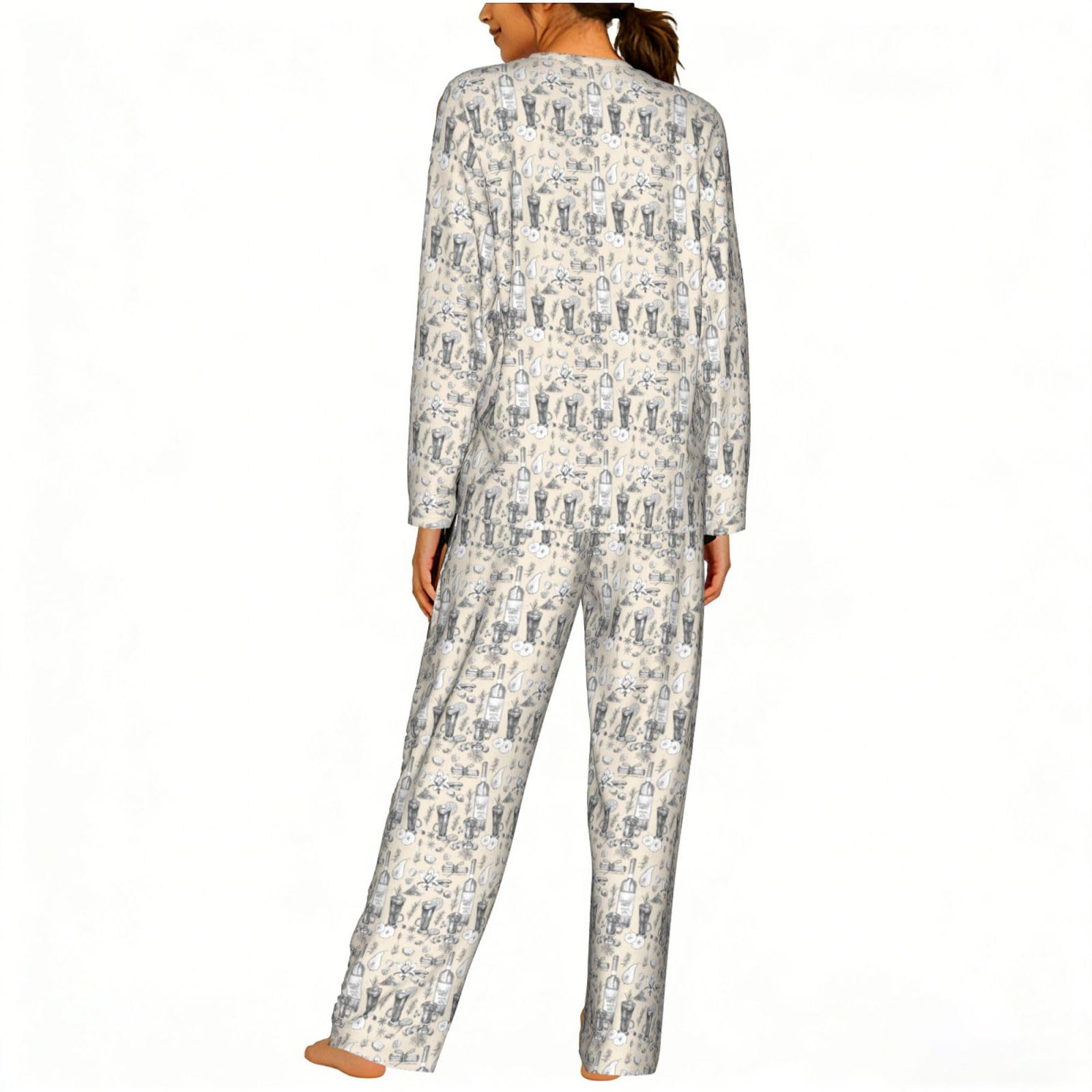 Vino e vinificazione Cantina Campo d'uva Stampa Delle Donne Manica Lunga Pigiama Corrispondente Morbido Spiaggia Vacanze Nightwear Regalo Casual