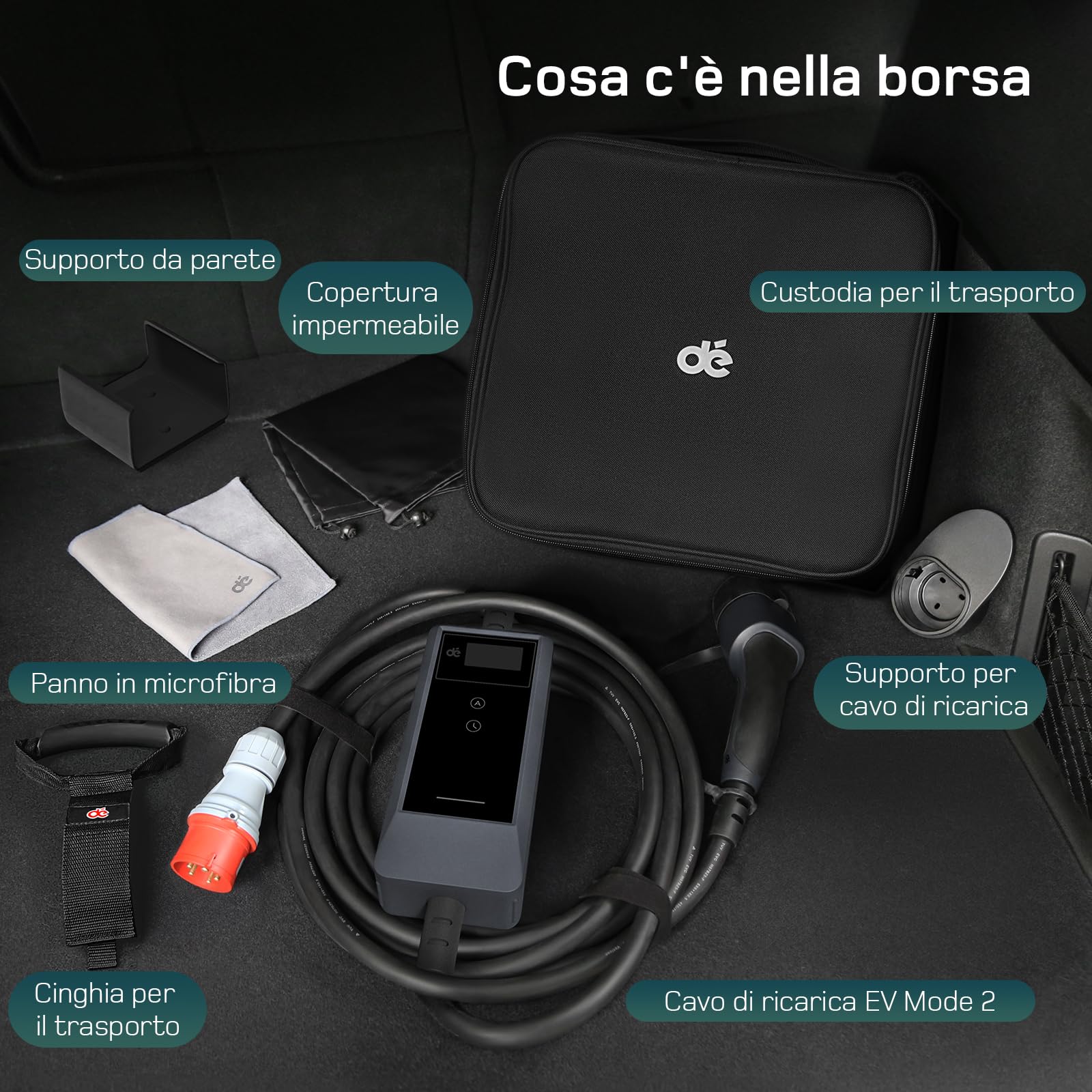 dé Wallbox 11kW [Trifase| 6m| 6-16A] Cavo Ricarica Auto Elettrica Tipo 2 CEE 11kW, Stazione Carichino Auto elettrica Mobile Compatibile con Model Y, Model 3 e Altri EV/PHEV