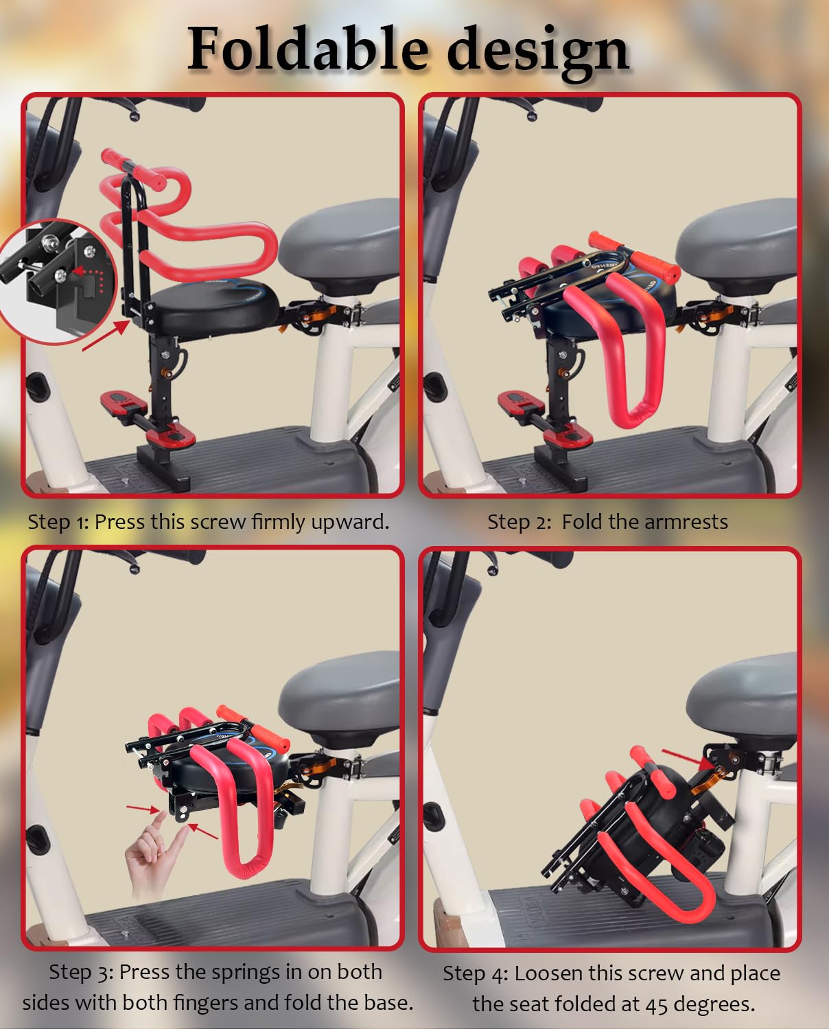 Asiento infantil para scooter eléctrico con asiento, asiento para niños adecuado para bicicleta eléctrica, scooter de movilidad para niños con respaldo, reposabrazos valla guadrail, ciclomotor, 3