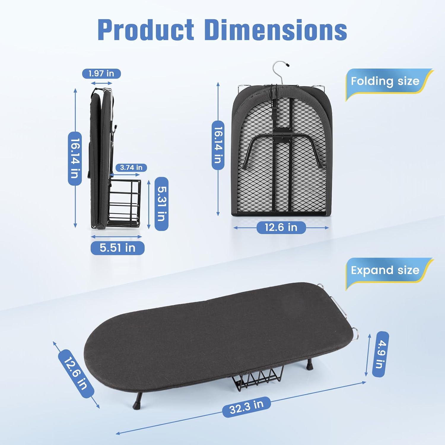 Tabletop Ironing Board, Foldable Small Ironing Board with Iron Holder Portable Mini Iron Board for Small Spaces Compact Table top Small Ironing Table for Dorms, Aprtment, RVs, Travel, 32"x12"