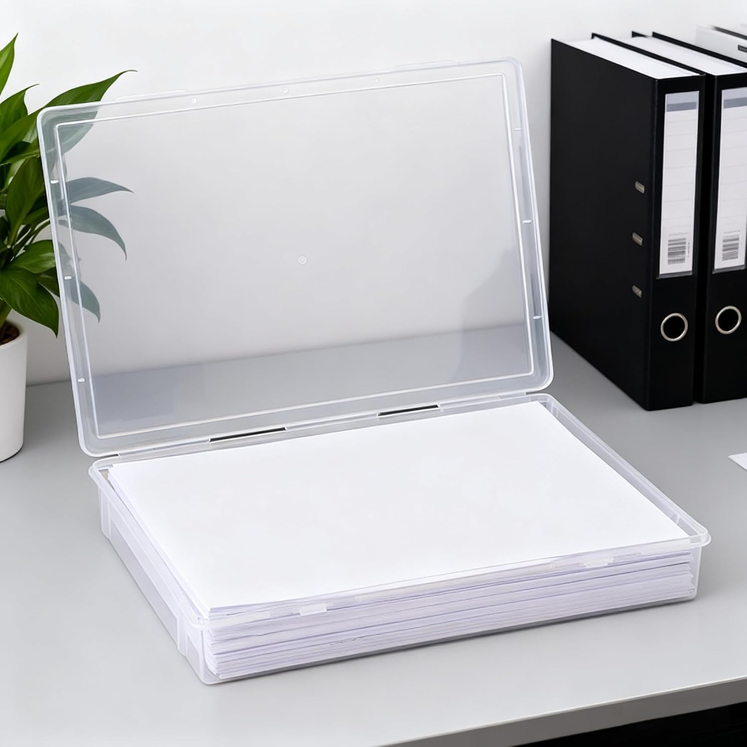 SEUNMUK 6 Pack A4 File Portable Project Case, Clear Storage Case with Snap-Tight Latch, Plastic Storage Case for 8.5 × 11 Letter Paper, Office Supplies