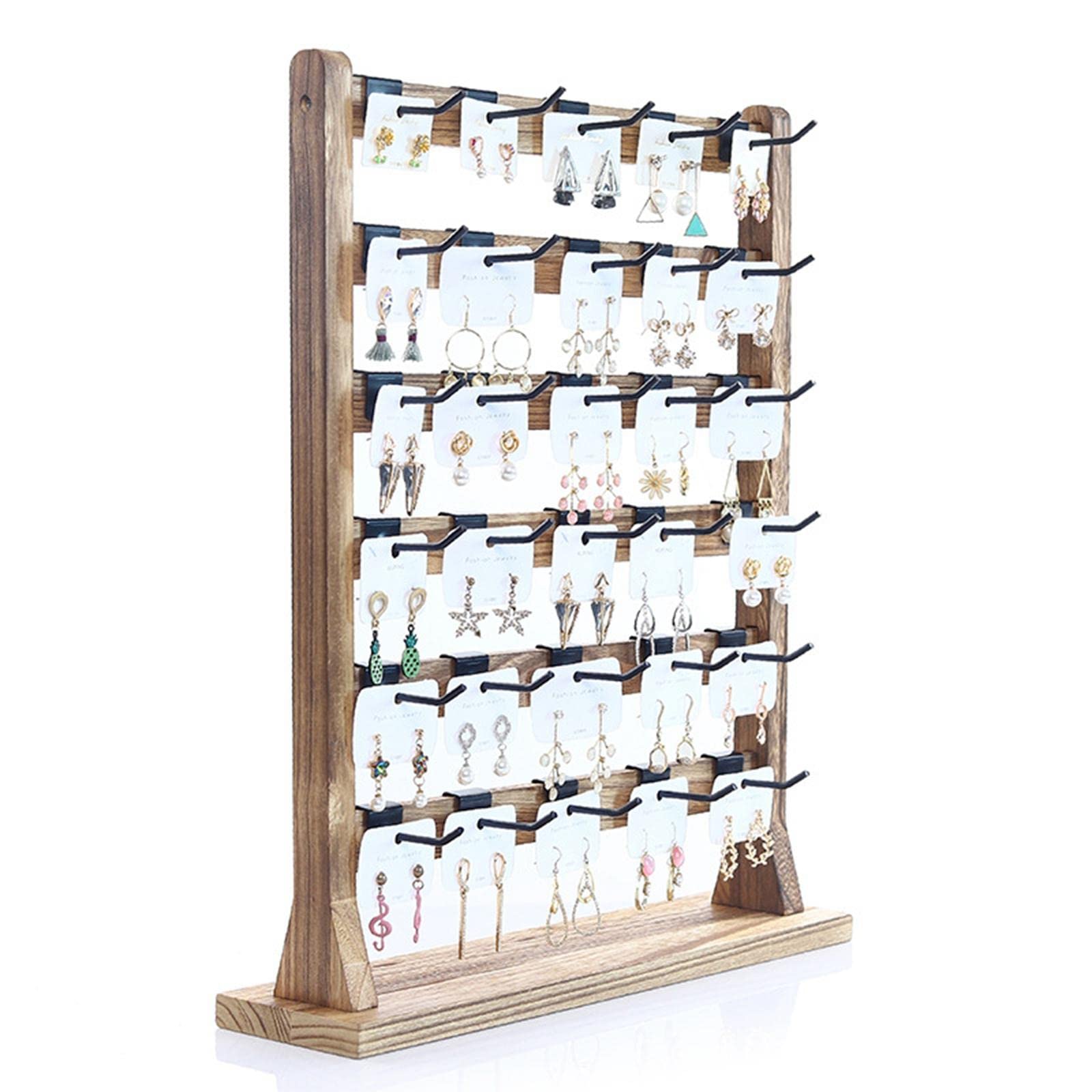 Amagogo Ohrring-Präsentationsständer aus Holz, abnehmbare Haken, 6-stöckig, Halskettenhalter, Schmuckregal, Ohrring-Kartenständer für Schrank, Desktop, B 6-stufig