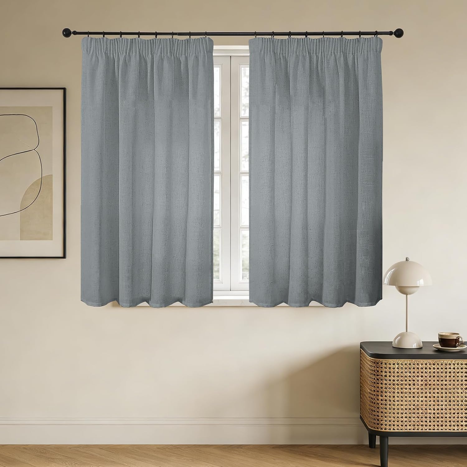 Joydeco Leinen Gardinen mit Kräuselband 2er Set 225x140 HxB Voile Leinenvorhänge für Schienen Halbtransparente Leinenoptik Wohnzimmer Schlafzimmer