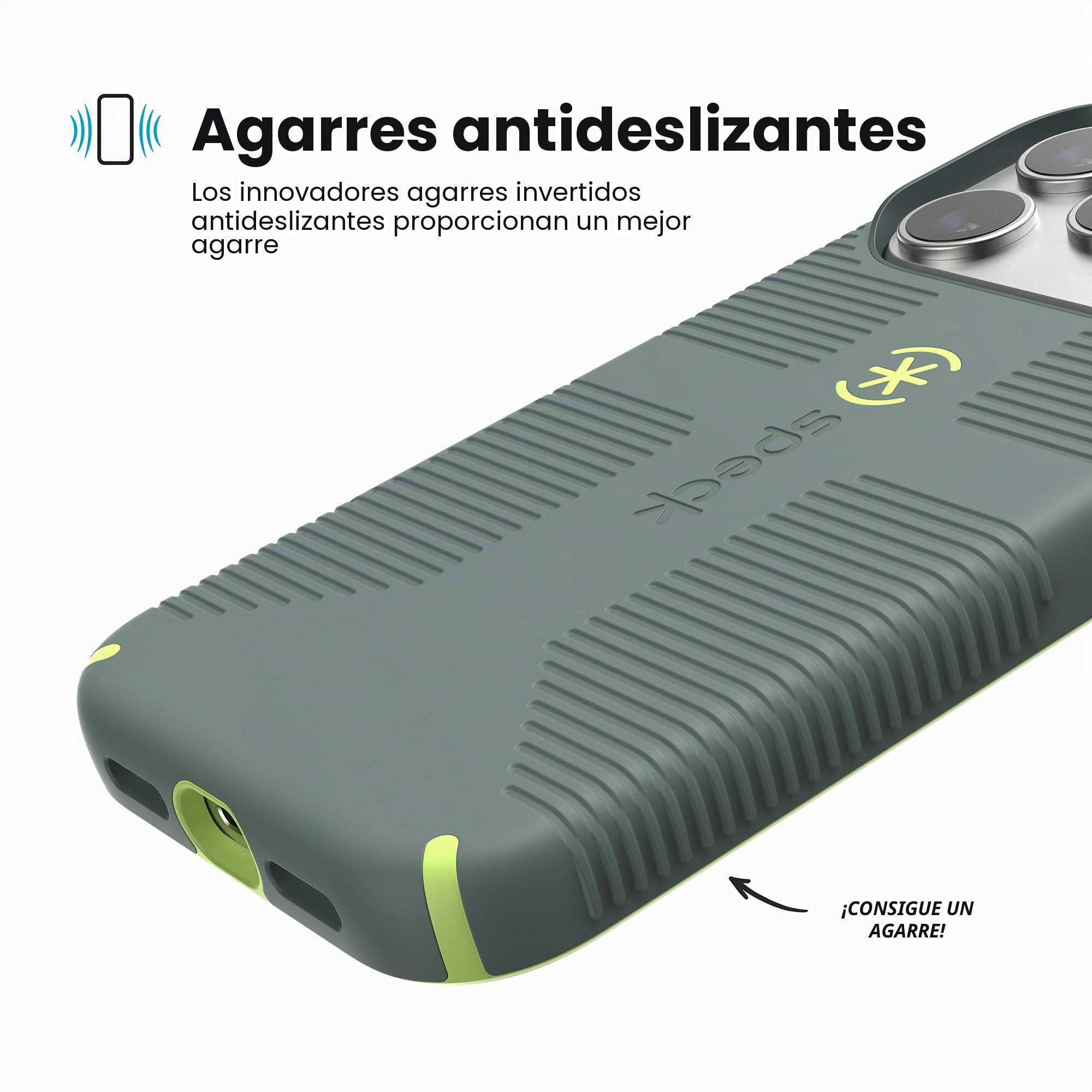 Speck CANDYSHELL Grip +MS - Funda para iPhone 17 Pro - Neo Drab/Verde Brillante | Agarre Protector Delgado | Protección contra caídas | Compatible con MagSafe