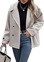 CHOUYATOU Women's Cropped Wool Pea Coat: Loose Fit Double Breasted Short Blazer Jacket for Winter Work