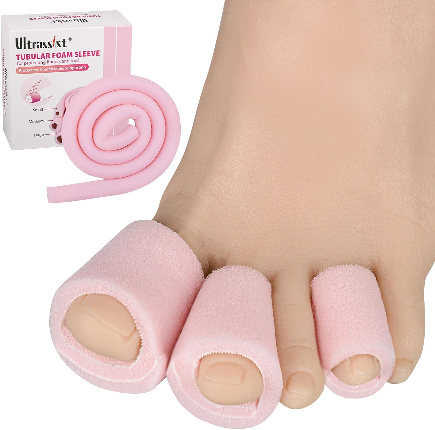 Toe Sleeve with Overlap Small Size 5/8" Inner Diameter 36" Roll, Sponge Toe Protectors for Blisters, Bunions, Corns