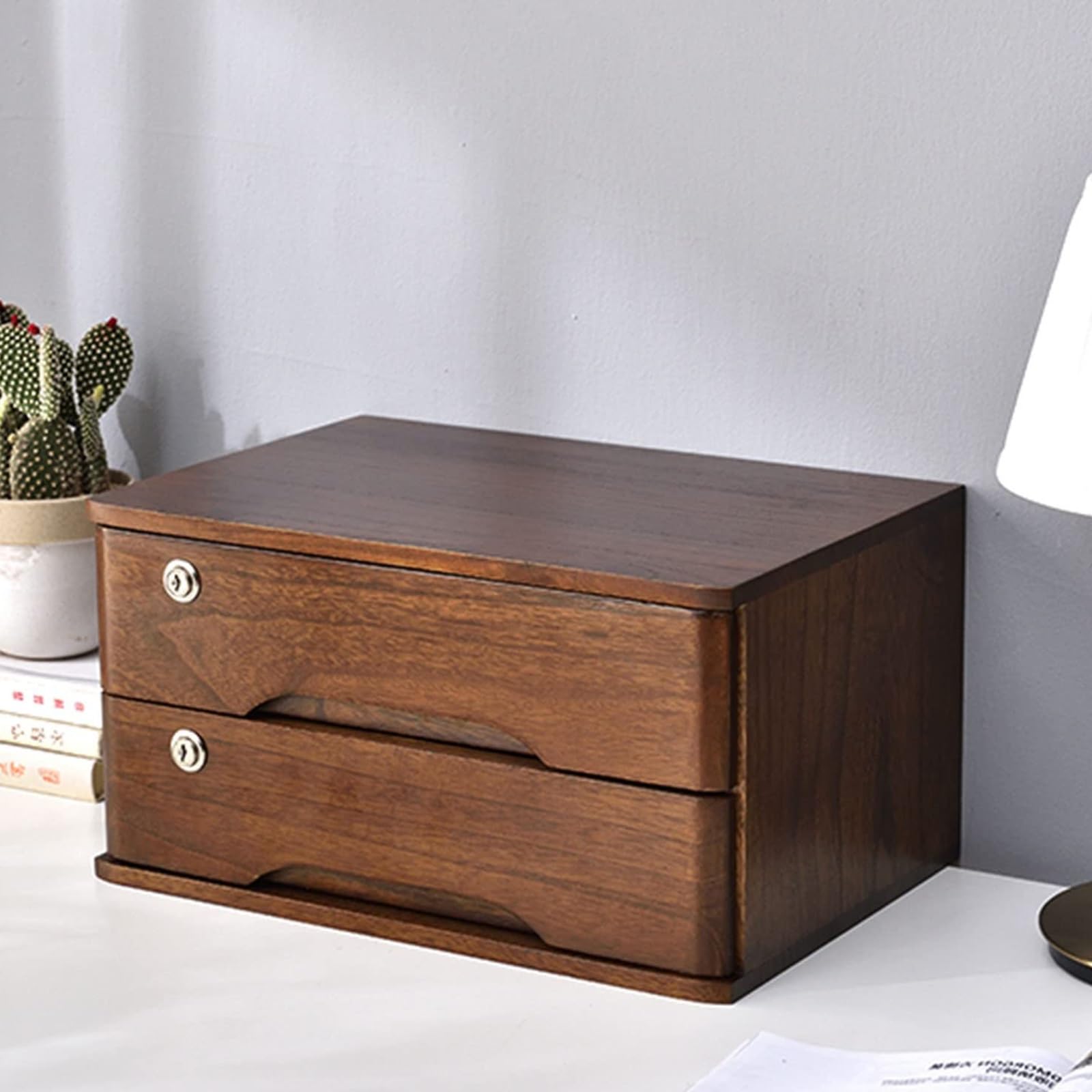 ASerZenith Lockable Wooden Desktop Storage Box - 4 Layer File Cabinet For Office Supplies & A4 File Nization - Stylish Desk Nizer With Drawers For Receipts & Documents,2 Layer